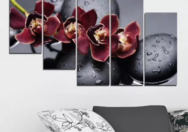 5. Снимка на Декоративно пано за стена с лилава орхидея и Дзен камъни - H