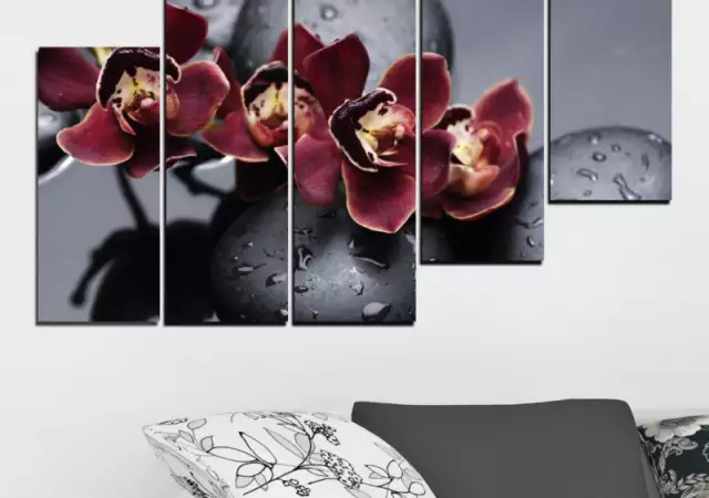 6. Снимка на Декоративно пано за стена с лилава орхидея и Дзен камъни - H