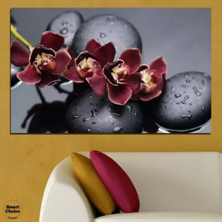 2. Снимка на Картина пано за стена от 1 част с лилава орхидея и Дзен камъ