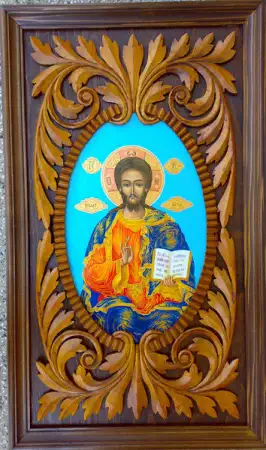 1. Снимка на Икона Исус Христос Вседержител , дърворезба, иконопис