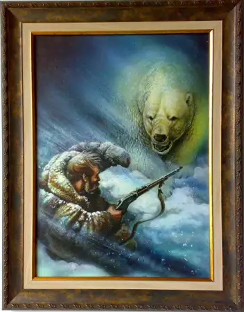 Среща, ловец и мечка, картина