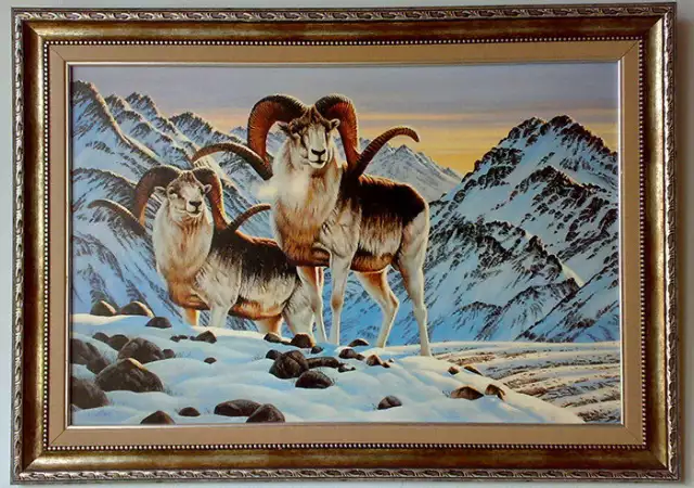 Зимен пейзаж с муфлони, картина за ловци