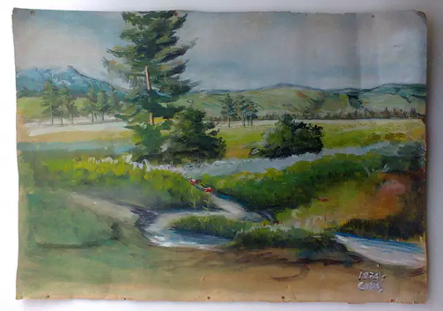 Стара картина - пейзаж, акварел, 1975г.