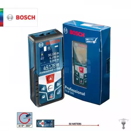 Лазерна ролетка със сензор за наклон Bosch GLM 500 Professional 0.05 – 50 m, ± 1.5 mm, 2в1 360° 
