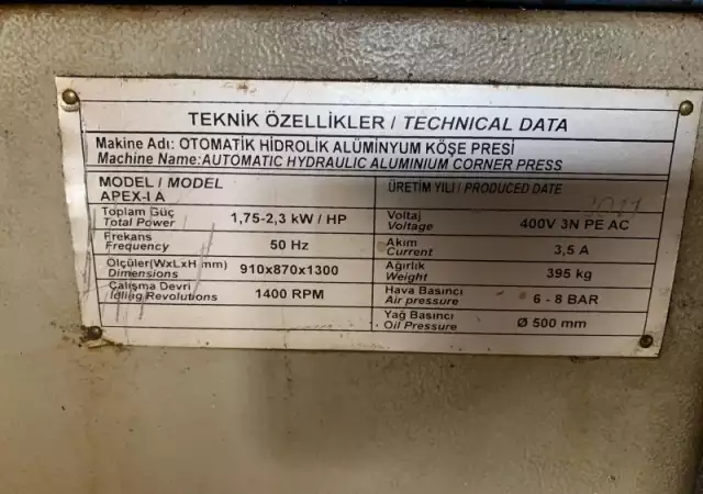 Машина за дограма.Ъглонабивна преса OZCELIK APEX I