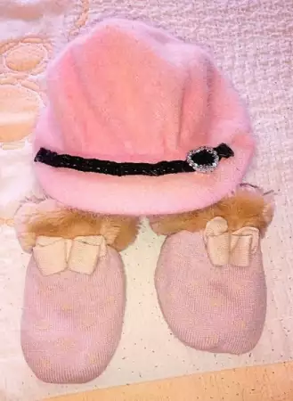 Детска топла розора шапка и ръкавици