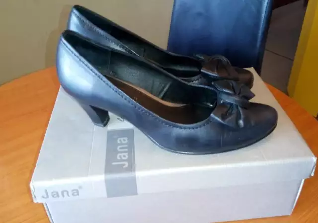 Jana Дамски кожени обувки с ток 5см - №38, 5 черни, стелка 25