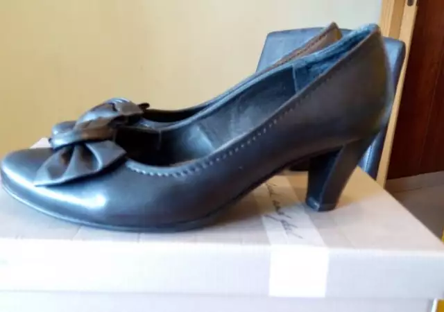 Jana Дамски кожени обувки с ток 5см - №38, 5 черни, стелка 25