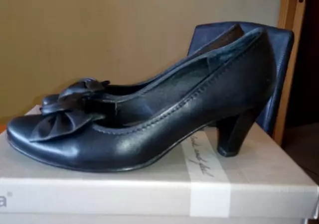 10. Снимка на Jana Дамски кожени обувки с ток 5см - №38, 5 черни, стелка 25