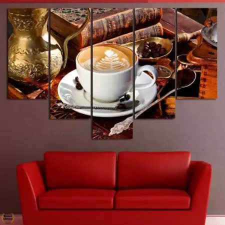 3. Снимка на Декоративно пано за стена от 5 части - Изкуството на кафето