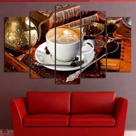 1. Снимка на Декоративно пано за стена от 5 части - Изкуството на кафето