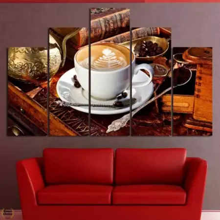 2. Снимка на Декоративно пано за стена от 5 части - Изкуството на кафето