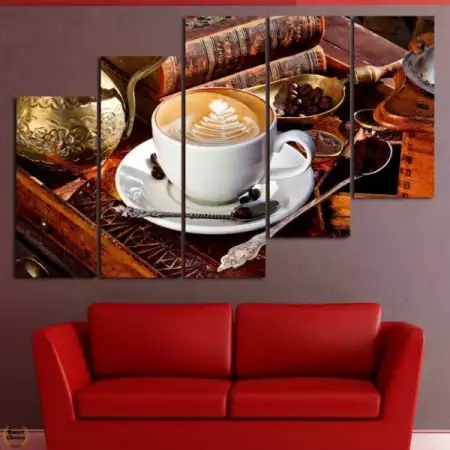 Декоративно пано за стена от 5 части - Изкуството на кафето