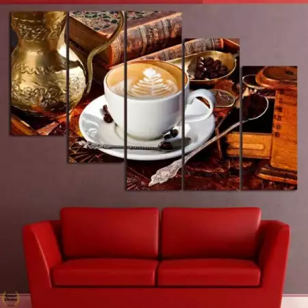 4. Снимка на Декоративно пано за стена от 5 части - Изкуството на кафето