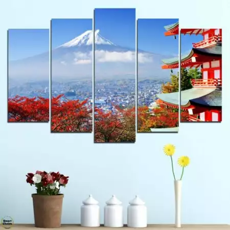 1. Снимка на Декоративно пано за стена от 5 части - Токио и планината Фуд