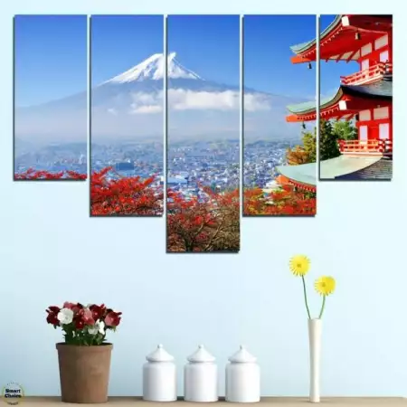 Декоративно пано за стена от 5 части - Токио и планината Фуд