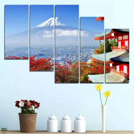4. Снимка на Декоративно пано за стена от 5 части - Токио и планината Фуд