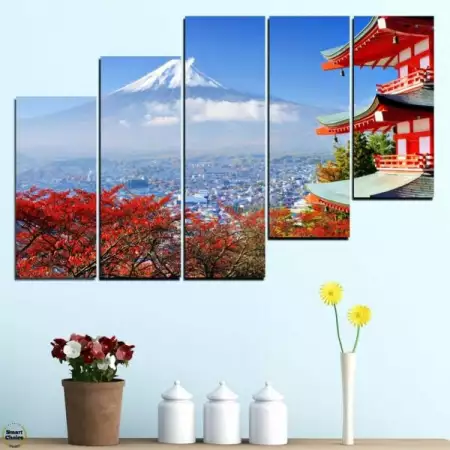 Декоративно пано за стена от 5 части - Токио и планината Фуд