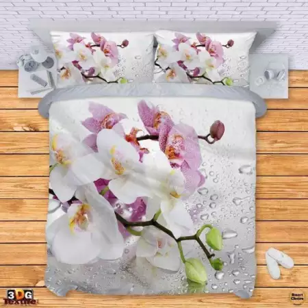 1. Снимка на Комплект спално бельо с нежни орхидеи. Модел - 002 - 009