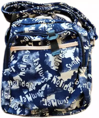 1. Снимка на Чанта за рамо с два ципа и с дълга дръжка Лято в синьо
