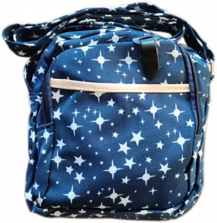 1. Снимка на Чанта за рамо с два ципа и с дълга дръжка Звезди в синьо