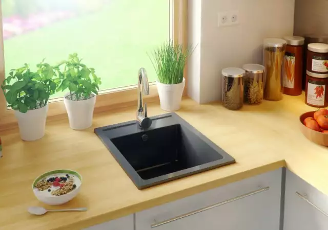 1. Снимка на Кухненска Мивка от гранит модел РИГА Черна 400 x 500