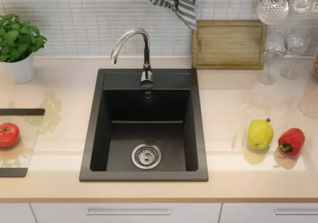 9. Снимка на Кухненска Мивка от гранит модел РИГА Черна 400 x 500