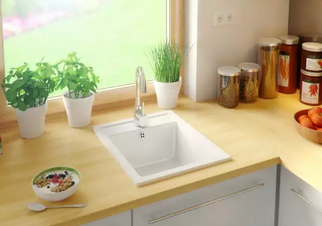 7. Снимка на Кухненска Мивка от гранит модел РИГА Бяла 400 x 500