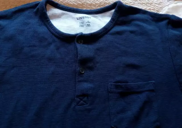 4. Снимка на Синя мъжка риза без яка с дълъг ръкав Livergy №48 - 50