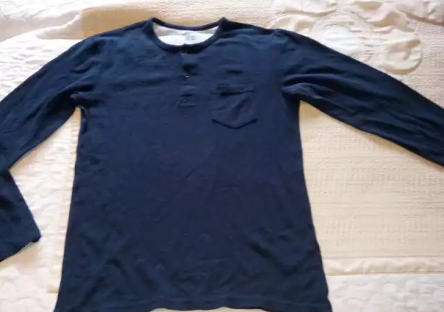1. Снимка на Синя мъжка риза без яка с дълъг ръкав Livergy №48 - 50