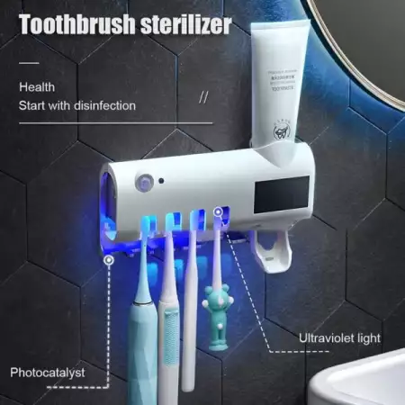 UV стерилизатор за четки за зъби дозатор поставка