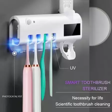 UV стерилизатор за четки за зъби дозатор поставка