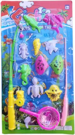 1. Снимка на Детска играчка комплект Въдица с риби, резервна пръчка, кепч