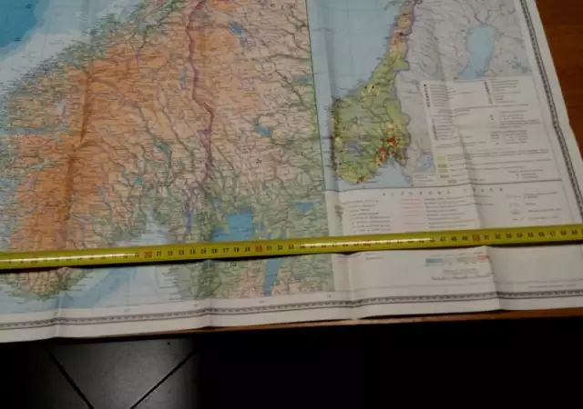 Норвегия физико географска карта М 1:2000 000 размер 62см 85