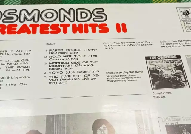 The Osmonds - Greatest Hits винилова грамофона плоча 1978г