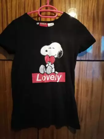 3. Снимка на Черна, сива, тениска Snoopy