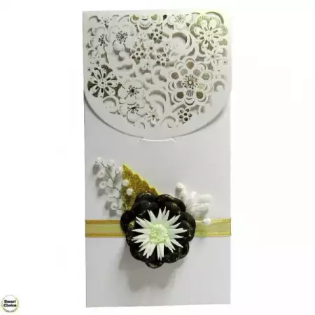 1. Снимка на Ръчно изработен плик за пари Бели цветя. Модел DM - 5020