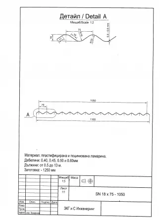 Вълнообразна поцинкована ламарина Sn18x75 - 1050 в София