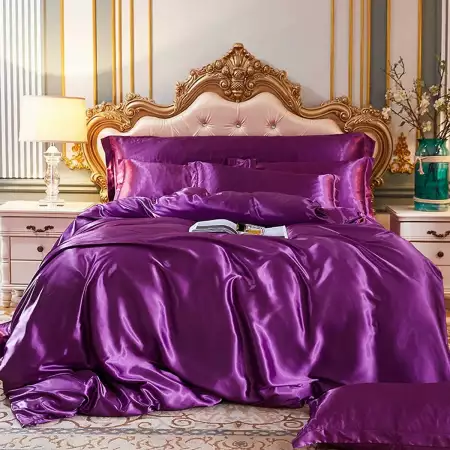 2. Снимка на Insta Purple Висококачествен Спален Комплект от Сатен 4 Част