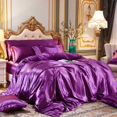 1. Снимка на Insta Purple Висококачествен Спален Комплект от Сатен 4 Част