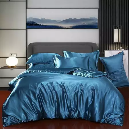 1. Снимка на Real Blue Висококачествен Спален Комплект от Сатен 4 Части