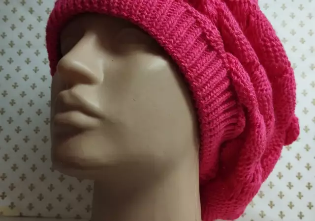 3. Снимка на Дамска плетена шапка барета, циклама - 14