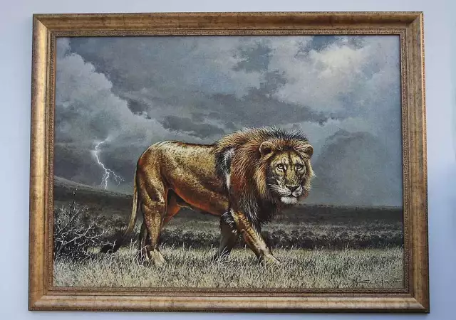 Приближава бурята - лъв, картина, живопис