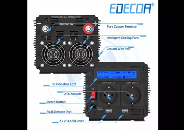 2. Снимка на инвертор за соларен панел или кола EDECOA Spannungswandler мощност 2000W