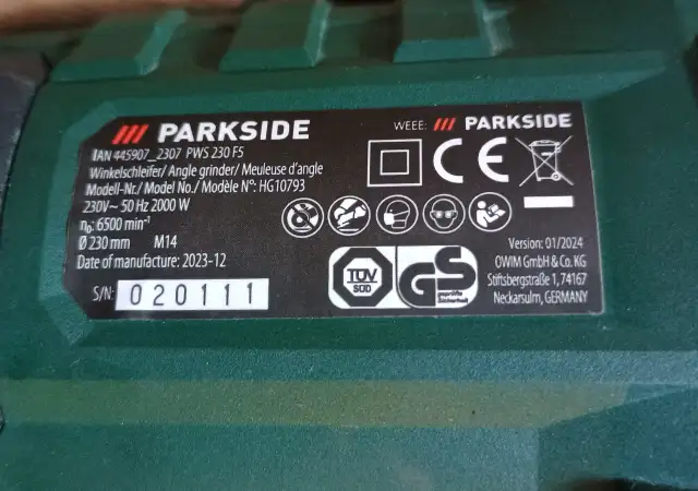 2. Снимка на ъглошлайф parkside PWS 230 F5 за части или ремонт