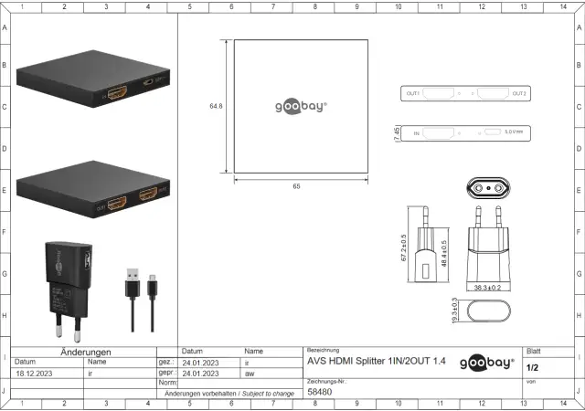 HDMI v1.4 Splitter 1 In 2 Out Еднопосочен Goobay