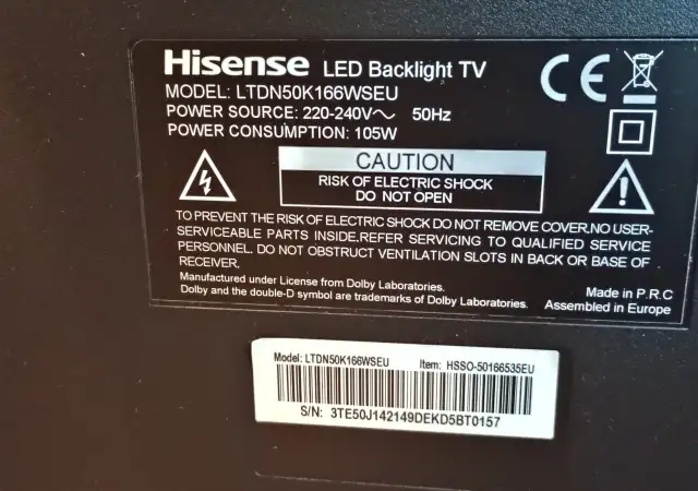 3. Снимка на телевизор Hisense LED Backlight TV; модел LTDN50K166WSEU