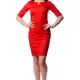 . Снимка на Червена дамска рокля с малка цепка на деколтето