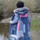 . Снимка на Уникално дамско палто дънково с качулка с пух 