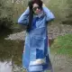 . Снимка на Уникално дамско палто дънково с качулка с пух 